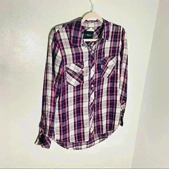 Rails Carmen Long-Sleeve Plaid Shirt in Navy Red White - Picture 4 of 6